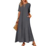 MEROKEETY Women's 2025 Summer Maxi Dress Casual Short Sleeve Beach Vacation Crewneck Basic Long T Shirt Dresses, Charcoal, XXL