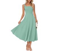 MEROKEETY Women's 2025 Summer Sleeveless Midi Dress Square Neck Smocked Flowy A Line Beach Dresses, Sage, L
