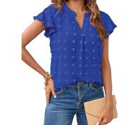 MEROKEETY Women's 2026 Spring V Neck Ruffle Short Sleeve Blouse Summer Swiss Dot Dressy Casual Flowy Shirt Tunic Top, Royal, M