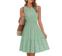 MEROKEETY Women's 2026 Summer Casual Mini Sundress Beach Vacation Sleeveless V Neck Flowy A Line Dress with Pockets, Seagrass, M