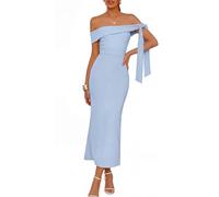 MEROKEETY Women's 2026 Summer Off The Shoulder Dress Bodycon Wedding Guest Cocktail Formal Party Maxi Dresses, Blue, M