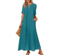 Merokeety Women's Casual Maxi Dresses Casual Maxi Dress | Women's crew neck, loose fit, plain colour, with pockets, ankle length, modest, cotton, chic, basic