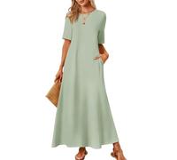 Merokeety Women's Casual Maxi Dresses Casual Maxi Dress | Women's crew neck, loose fit, plain colour, with pockets, ankle length, modest, cotton, chic, basic