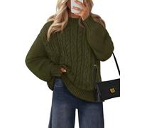 MEROKEETY Womens Fall Cable Knit Sweaters 2025 Long Lantern Sleeve Crewneck Chunky Loose Pullover Tops Winter Clothes, Army Green, Small