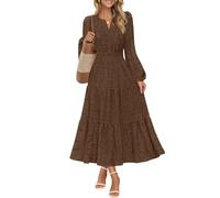 MEROKEETY Women's Fall Long Sleeve Eyelet Lace Floral Maxi Dress, Coffee, XL