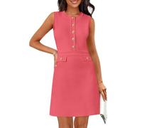 MEROKEETY Women's Formal Work Mini Dress Casual Summer Sleeveless Elegant Button Bussiness Office Outfits, Watermelon, M