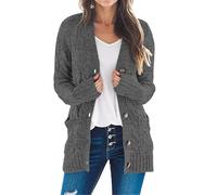 MEROKEETY Women's Long Sleeve Cable Knit Sweater Open Front Cardigan Button Loose Outerwear, Charcoal, Small