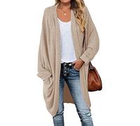 MEROKEETY Women's Waffle Knit Batwing Long Sleeve Cardigan Loose Open Front Sweater Coat - orange - Medium