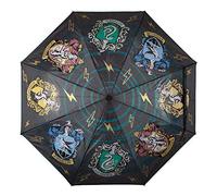 Meroncourt Unisex Harry Potter Hogwarts House Crests Liquid Reactive Compact Umbrella Plain Umbrella, Black, One size