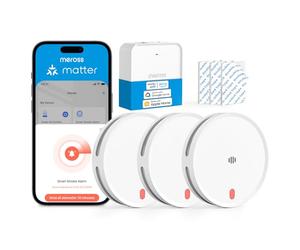 Meross Smart Smoke Alarms MA151 with MSH450 Hub, 10-Year Lifespan WiFi Smoke Detector Works with App, Matter, HomeKit, Alexa, Google Home, Home Assistant, Dual-Photoelectric & Low False Alarms, 3 Pack