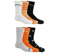 Merrell Kids' Everyday Cushioned Hiking Crew Socks with Arch Support and Moisture Wicking 6 Pair Pack, Orange Assorted, Children Shoe Size: 9-11