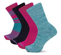 Merrell Men's and Women's Cushioned Midweight Crew Socks-4 Pair Pack-Moisture Management and Anti-Odor, Pink Assorted (4 Pairs), Small-Medium