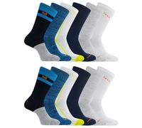 Merrell Unisex's Men's and Women's Recycled Cushioned Crew Socks-6 Hiking Arch Support, Blue Assorted (12 Pairs), Medium-Large (Pack of 12)