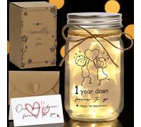 MerriBox 1st Anniversary Mason Jar Night Light Gift - Romantic 1 Year Light-Up Love Jar with Cute Couple Design, Anniversary Card Gifts for Him Her Husband Wife Boyfriend Girlfriend