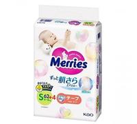 MERRIES Japanese Nappies S 4-8kg - 62 + 4 pcs. - Ultra-Soft, Breathable Baby Diapers for Sensitive Skin - Leak-Proof, Super Absorbent, Newborn & Infant Protection