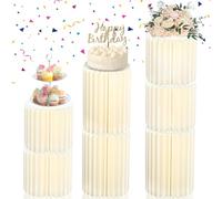 Merrifete Stacking-Block Design Cake Stands for Party, Customizable Height, Sturdy Cardboard Column with Clearance Acrylic Plate, Reusable Round Cylinder Stands for Party for Birthday Wedding Dessert
