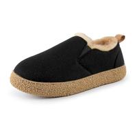 MERRIMAC Women's Faux Felt Slippers Closed-back Warm Comfy Non-slip Memory Foam Indoor House Shoes with Elastic Gores Ink Black, 7-8 UK