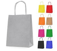MERRIMEN 30 Pack Kraft Paper Gift Bags - Durable, Eco-Friendly Carrier Bags with Twisted Handles, for Gifts, Food, Sweets, for Kids Parties, Christmas, Weddings, Hen Parties-18x22x8cm (Silver)