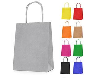 MERRIMEN 30 Pack Kraft Paper Gift Bags - Durable, Eco-Friendly Carrier Bags with Twisted Handles, for Gifts, Food, Sweets, for Kids Parties, Christmas, Weddings, Hen Parties-18x22x8cm (Silver)