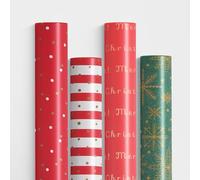 Merrimen 4 Pack 69cm x 8M of Gift Christmas Wrapping Paper, Quality Festive Designed Kraft Paper, Eco-Friendly, Recyclable Wrapping Paper Ideal for Gifts, Arts & Crafts (32M Total) - Joy