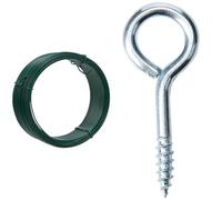 Merriway® BH00134 Plastic Coated Garden Wire, 1.2 mm x 0.75 (30 meters) - Green & BH00319 (12 Pcs) Screw-In Vine Eye, 50 mm (2 inch) Zinc Plated - Pack of 12 Pieces