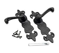 Merriway BH01854 Black Antique Fleur-de-Lys Design Lever Latch Door Handles, 195 mm x 50 mm