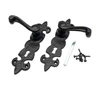 Merriway BH01855 Black Antique Fleur-de-Lys Design Lever Lock Door Handles, 195 mm x 50 mm