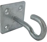 Merriway BH01877 8mm Galvanised Hook on Plate - Heavy Duty Rustproof Steel Hook, 50mm Square Fixing Plate, Outdoor Laundry Clothes Line Support