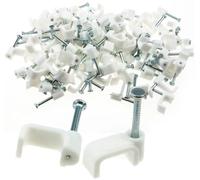 Merriway BH02263 Twin and Earth Flat Cable Clip, White 2.5 mm, 10 mm Width for Ethernet Internet Leads , Pack of 100 Piece