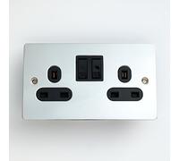 Merriway BH02970 Switched Flat Socket 13 Amp 2-Gang with Black Insert - Chrome Plated