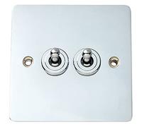 Merriway BH02981 Flat Plate Toggle Light Switch 2-Gang 2-Way - Chrome