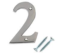 Merriway BH03001 Polished Chrome Screw-On House Flat Gate Post Numeral 50 mm (2 Inch) Number 2