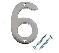Merriway BH03005 Polished Chrome Screw-On House Flat Gate Post Numeral 50 mm (2 Inch) Number 6