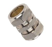 Merriway BH03151 Compression Fitting Brass Straight Connector, 15mm - Chrome Plated