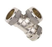 Merriway BH03153 Compression Fitting Brass Equal Tee Connector, 15mm - Chrome Plated