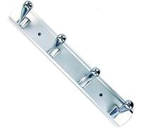 Merriway BH03340 Aluminium Bright Polished Robe Hooks x 4 on Matt Aluminium Rail