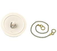Merriway BH03434 45mm (1.3/4 inch) White Basin Bath Plug Stopper with 450mm (18 inch)Polished Brass Ball Chain