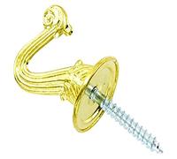 Merriway BH03484 (2 Pcs) EB Curtain Drapery Hold Back Tieback Hooks Brass Plated 35mm (1.3/8 inch) - Pack of 2 Pieces