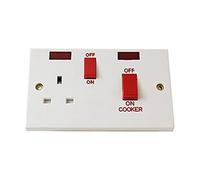 Merriway BH03542 45amp 2-Gang Double Pole with Socket Cooker Switch with Neon