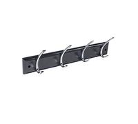 Merriway BH03927 Large Ribbed Hat and Coat x 4 Bright Chrome Hooks on Black Rail