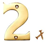 Merriway BH04228 Polished and Lacquered Solid Brass Screw-On House Flat Gate Post Numeral 75 mm (3 Inch) Number 2