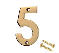 Merriway BH04231 Polished and Lacquered Solid Brass Screw-On House Flat Gate Post Numeral 75 mm (3 Inch) Number 5