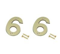 Merriway BH04232 Polished and Lacquered Solid Brass Screw-On House Flat Gate Post Numeral 75 mm (3 Inch) Number 6 (Pack of 2)