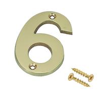 Merriway BH04232 Polished and Lacquered Solid Brass Screw-On House Flat Gate Post Numeral 75 mm (3 Inch) Number 6