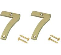 Merriway BH04233 Polished and Lacquered Solid Brass Screw-On House Flat Gate Post Numeral 75 mm (3 Inch) Number 7 (Pack of 2)