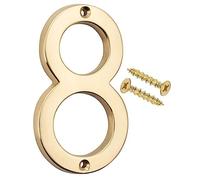 Merriway BH04234 Polished and Lacquered Solid Brass Screw-On House Flat Gate Post Numeral 75 mm (3 Inch) Number 8