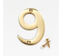 Merriway BH04235 Polished and Lacquered Solid Brass Screw-On House Flat Gate Post Numeral 75 mm (3 Inch) Number 9