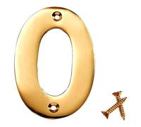 Merriway BH04236 Polished and Lacquered Solid Brass Screw-On House Flat Gate Post Numeral 75 mm (3 Inch) Number 0