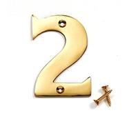 Merriway BH04269 Solid Brass Polished and Lacquered Numeral Number 2, 50 mm, 2 inch