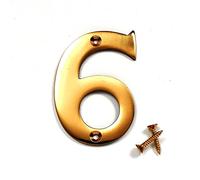 Merriway BH04273 Polished and Lacquered Solid Brass Screw-On House Flat Gate Post Numeral 50 mm (2 Inch) Number 6